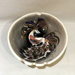 VTG Sascha Brastoff MCM Peacock Ashtray Hand Painted Gold Accent AS IS